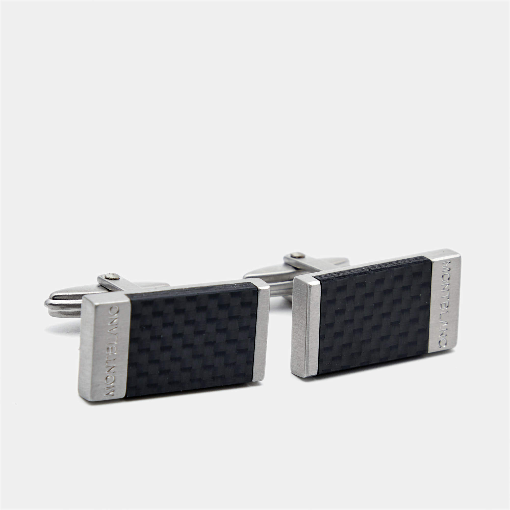 Montblanc Carbon Fiber Silver Tone Rectangular Cufflinks