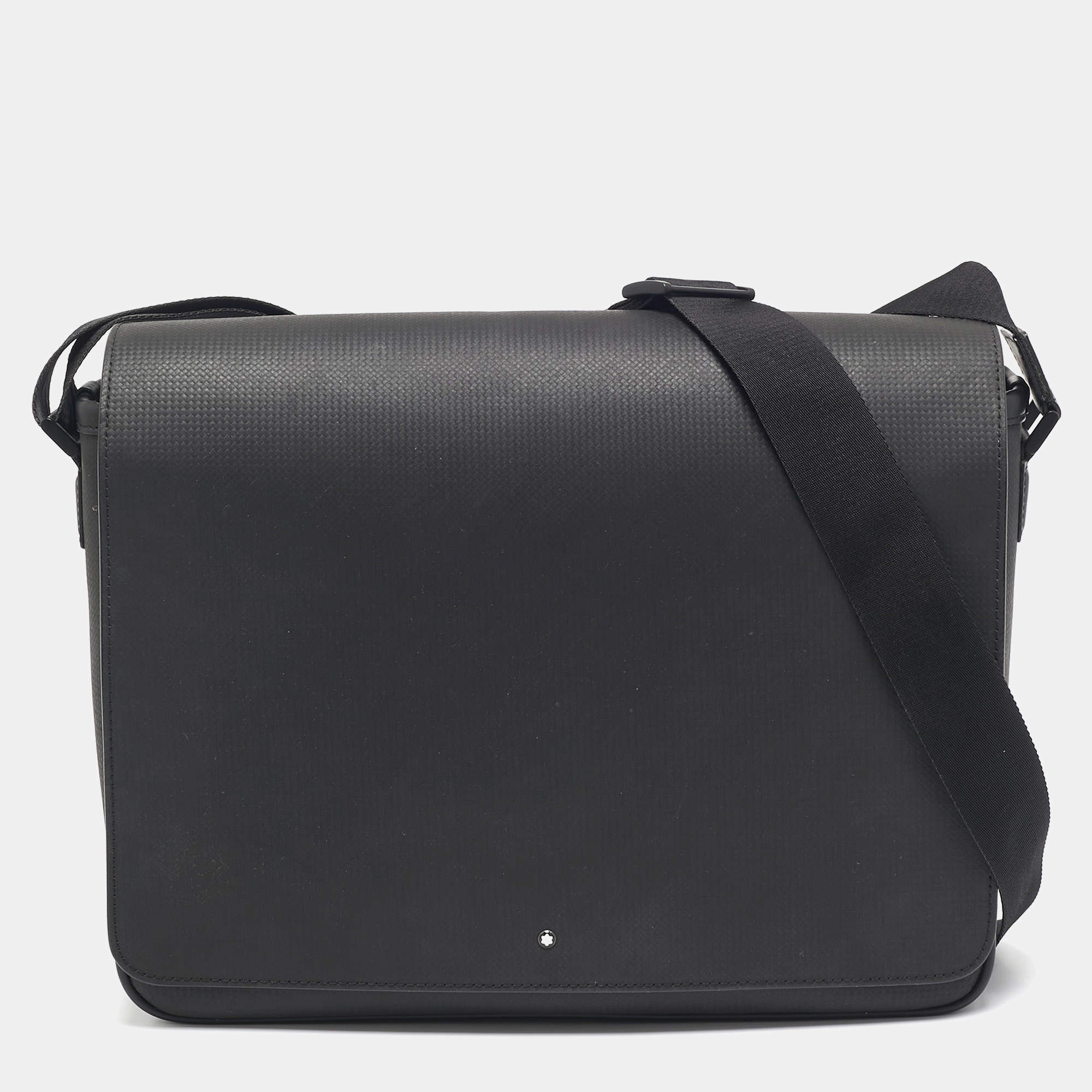 Montblanc Black Leather Sartorial Flap Messenger Bag