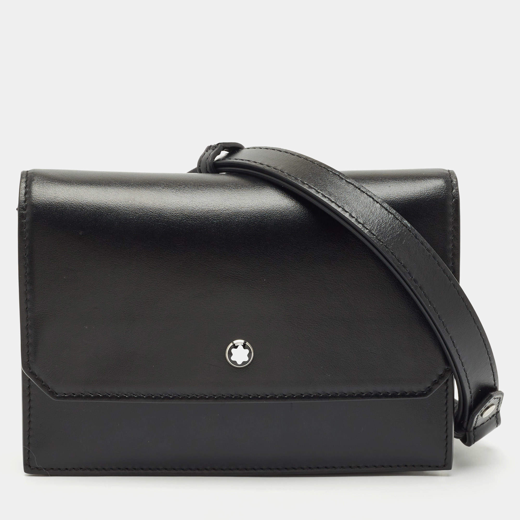 Pre Owned Montblanc Black Leather Meisterstuck Flap Crossbody Bag