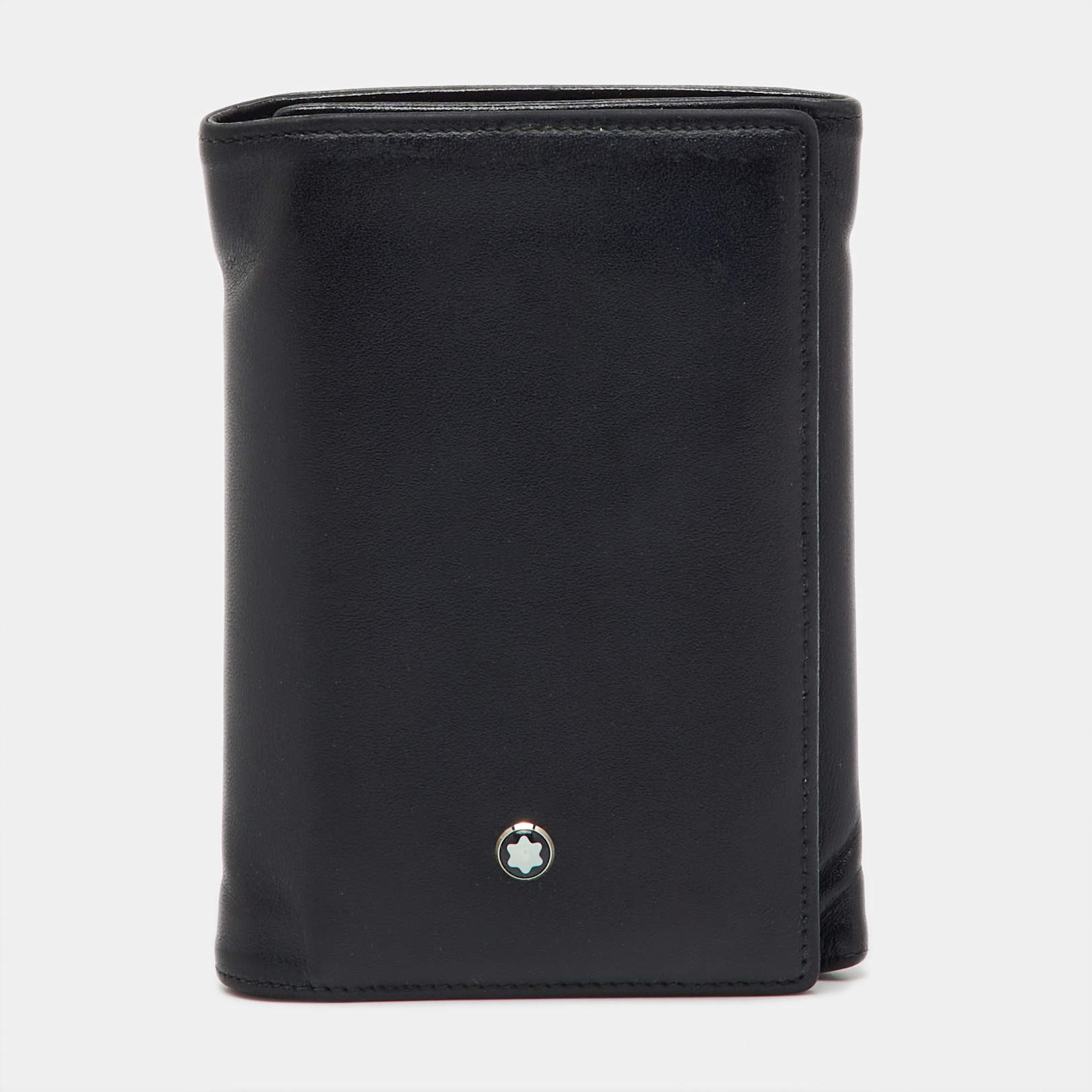 Pre Owned Montblanc Black Leather Meisterstuck Business Card Holder 9CC Trifold Wallet