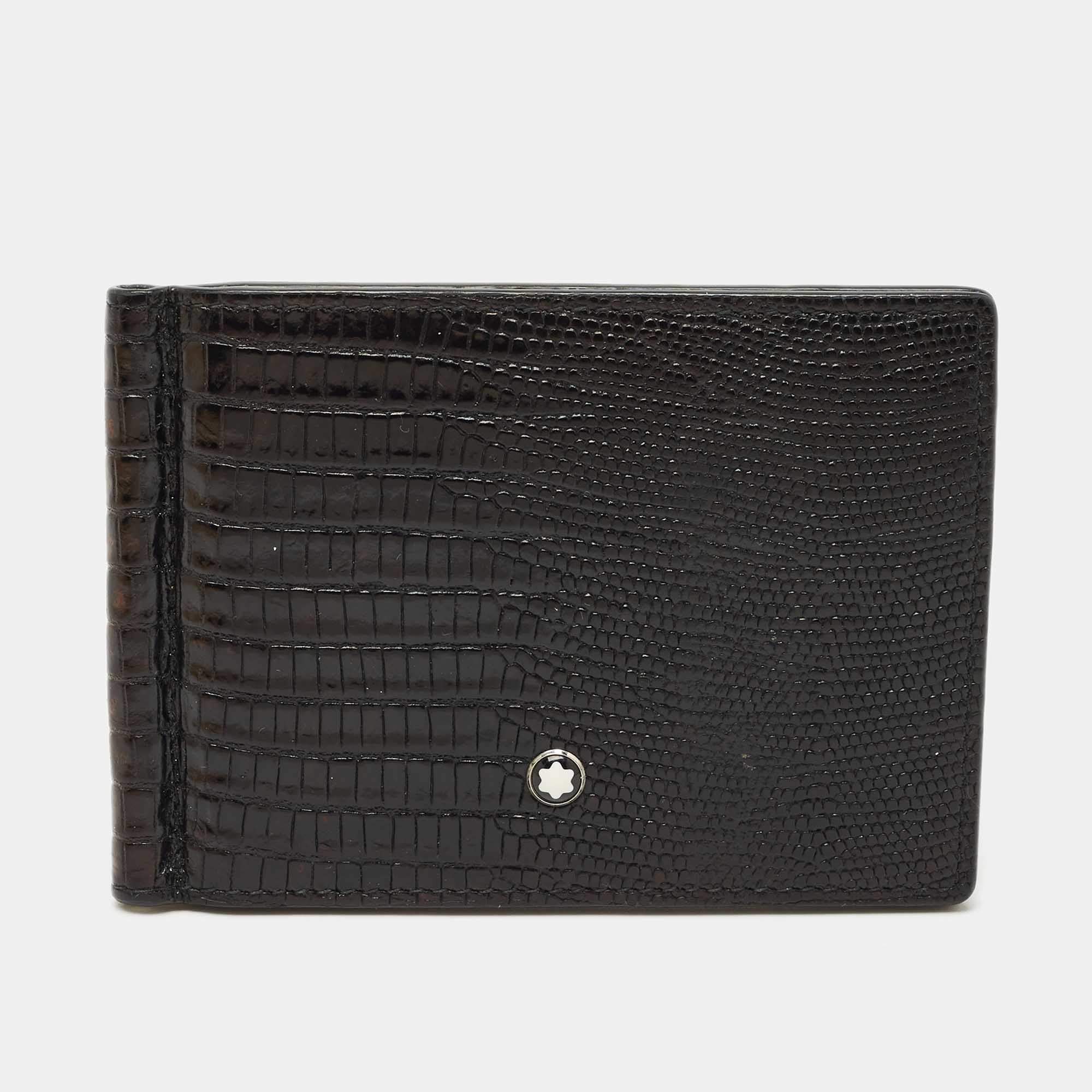 Pre Owned Montblanc Black Lizard Embossed Leather Meisterstuck Money Clip