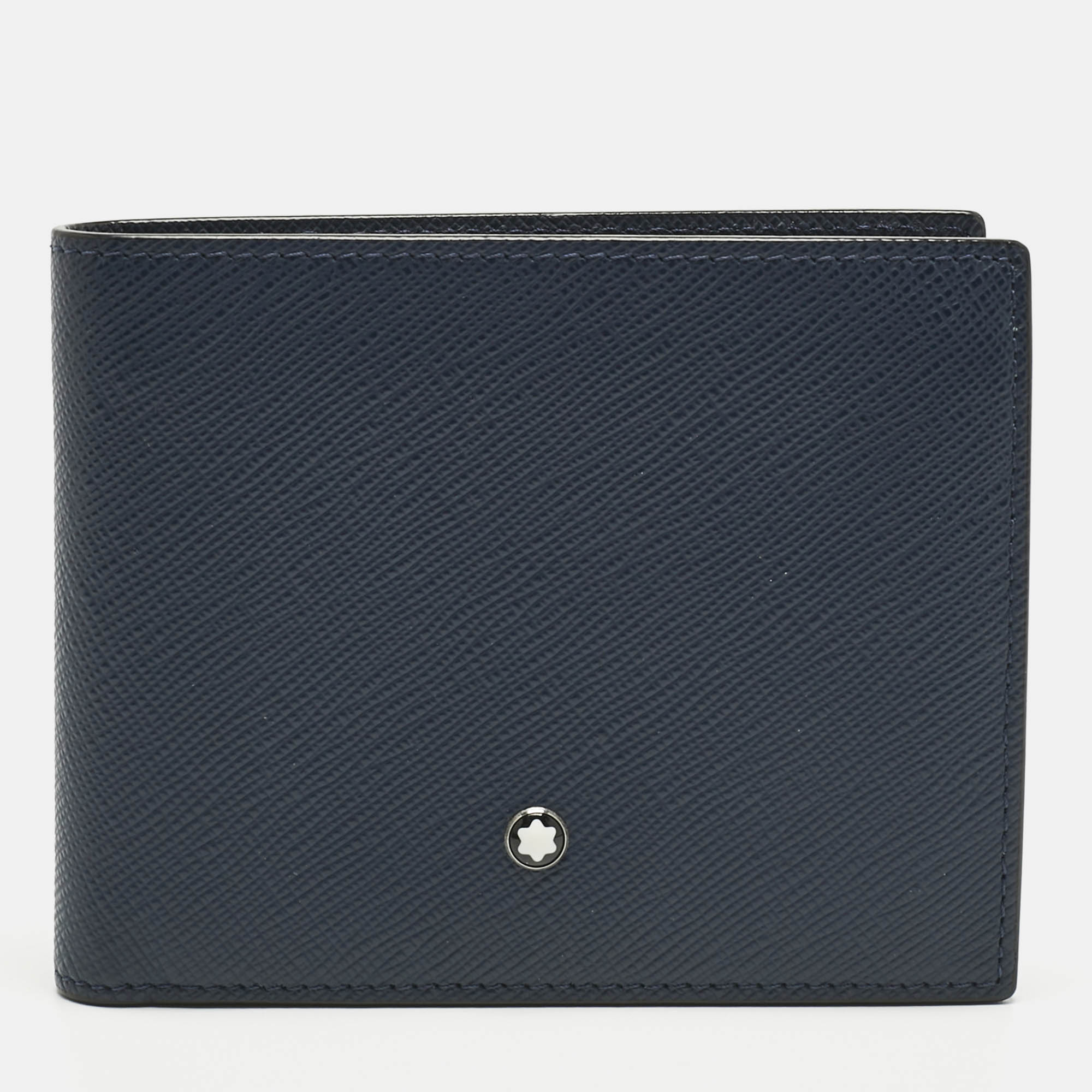 Pre Owned Montblanc Navy Blue Leather Sartorial 6CC Bifold Wallet 