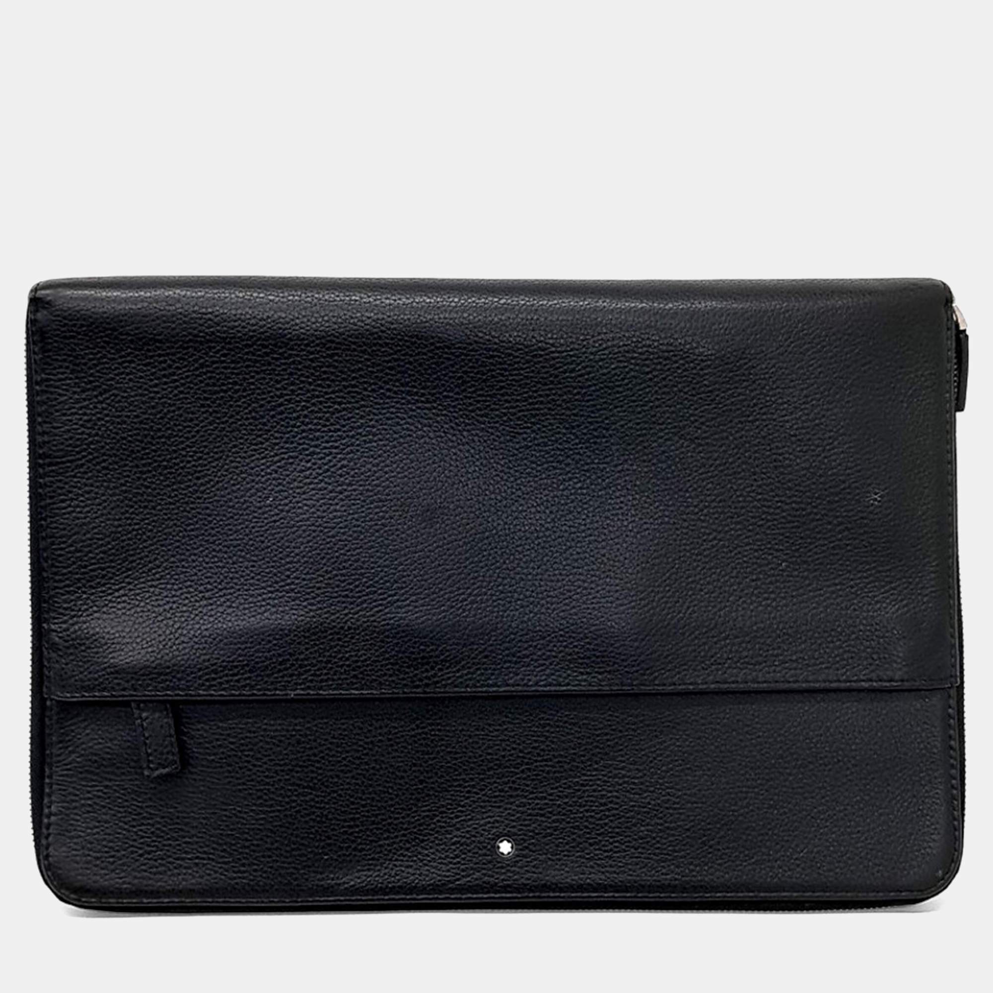 Pre Owned Montblanc Black Leather Montblanc clutch