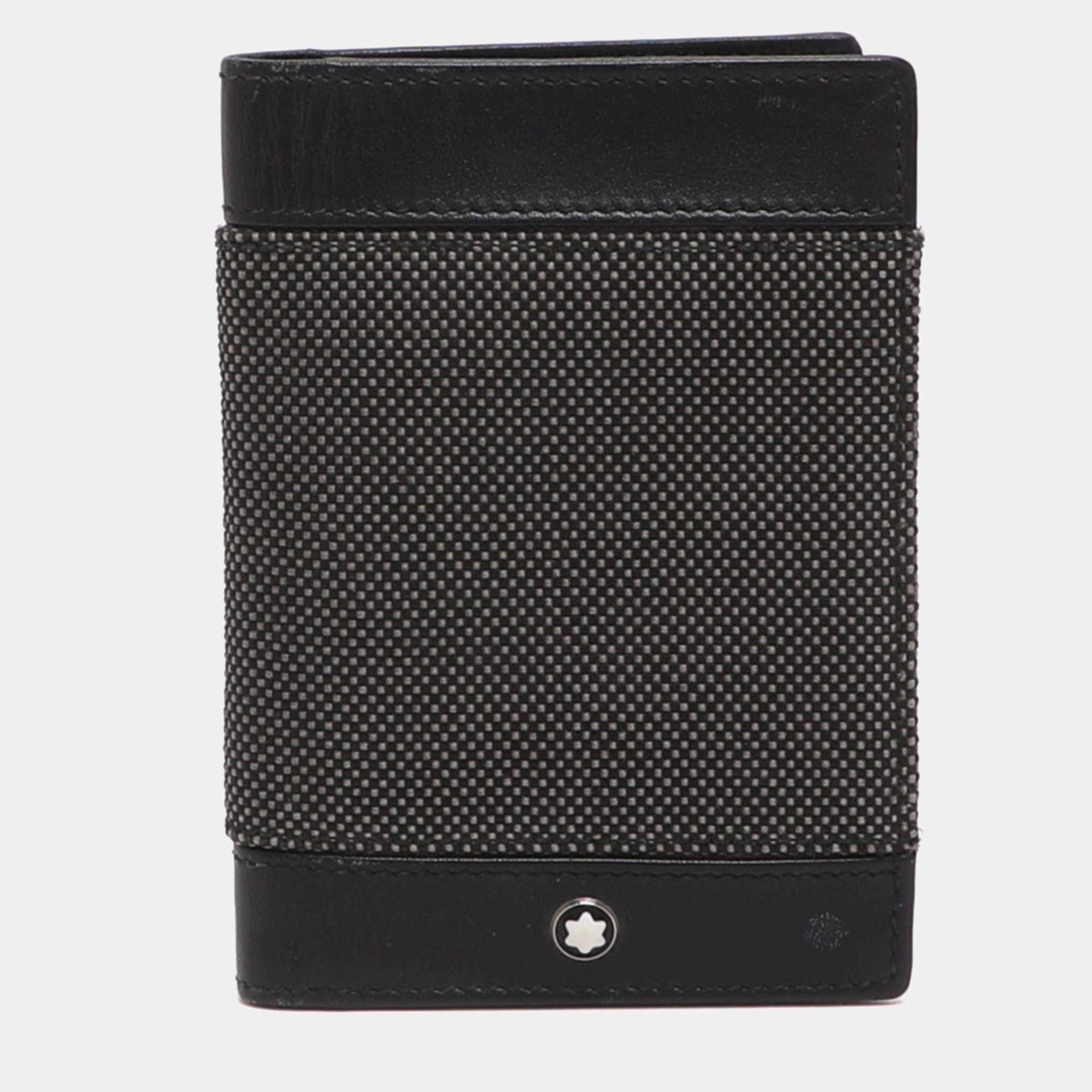 Pre Owned Montblanc Meisterstück Black/Grey Canvas and Leather Card Holder