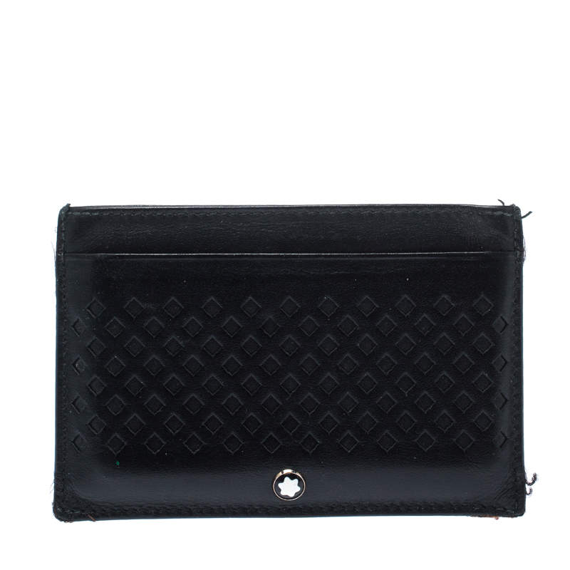Pre Owned Montblanc Black Perforated Leather Card Holder 2CC