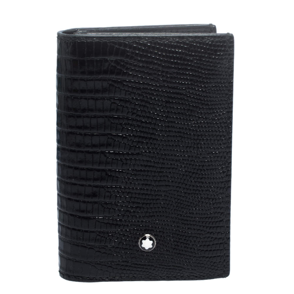 Pre Owned Montblanc Black Croc Embossed Leather Meisterstuck Bifold Card Holder