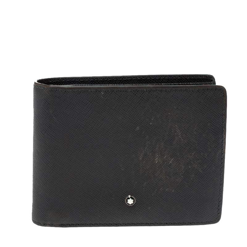 Pre Owned Montblanc Grey Leather Bifold Wallet