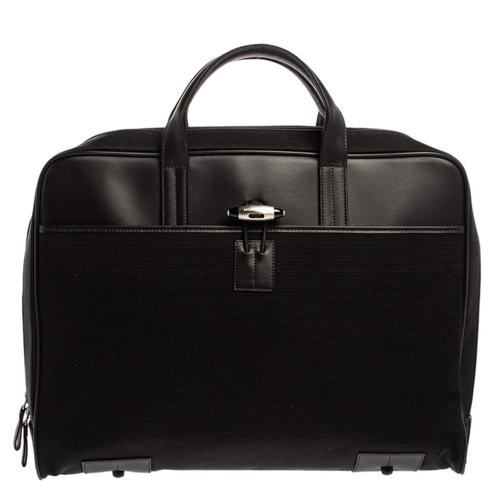 Pre Owned MontBlanc Black Canvas and Leather Nightflight Document Briefcase Bag