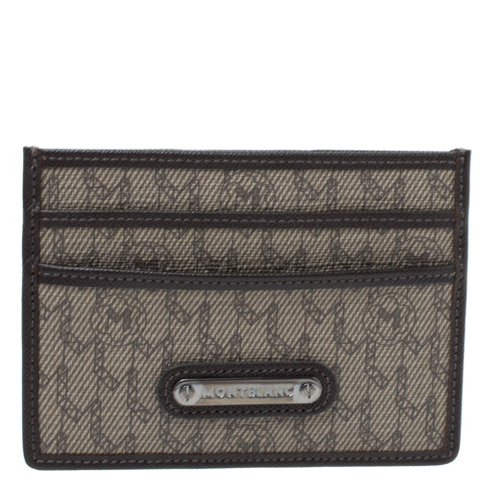 Pre Owned Montblanc Beige/Brown Signature Coated Canvas Card Holder 4CC