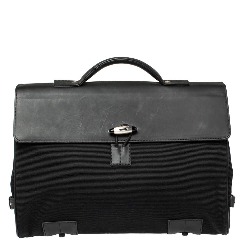 Montblanc Black Fabric and Leather Double Gusset Nightflight Briefcase