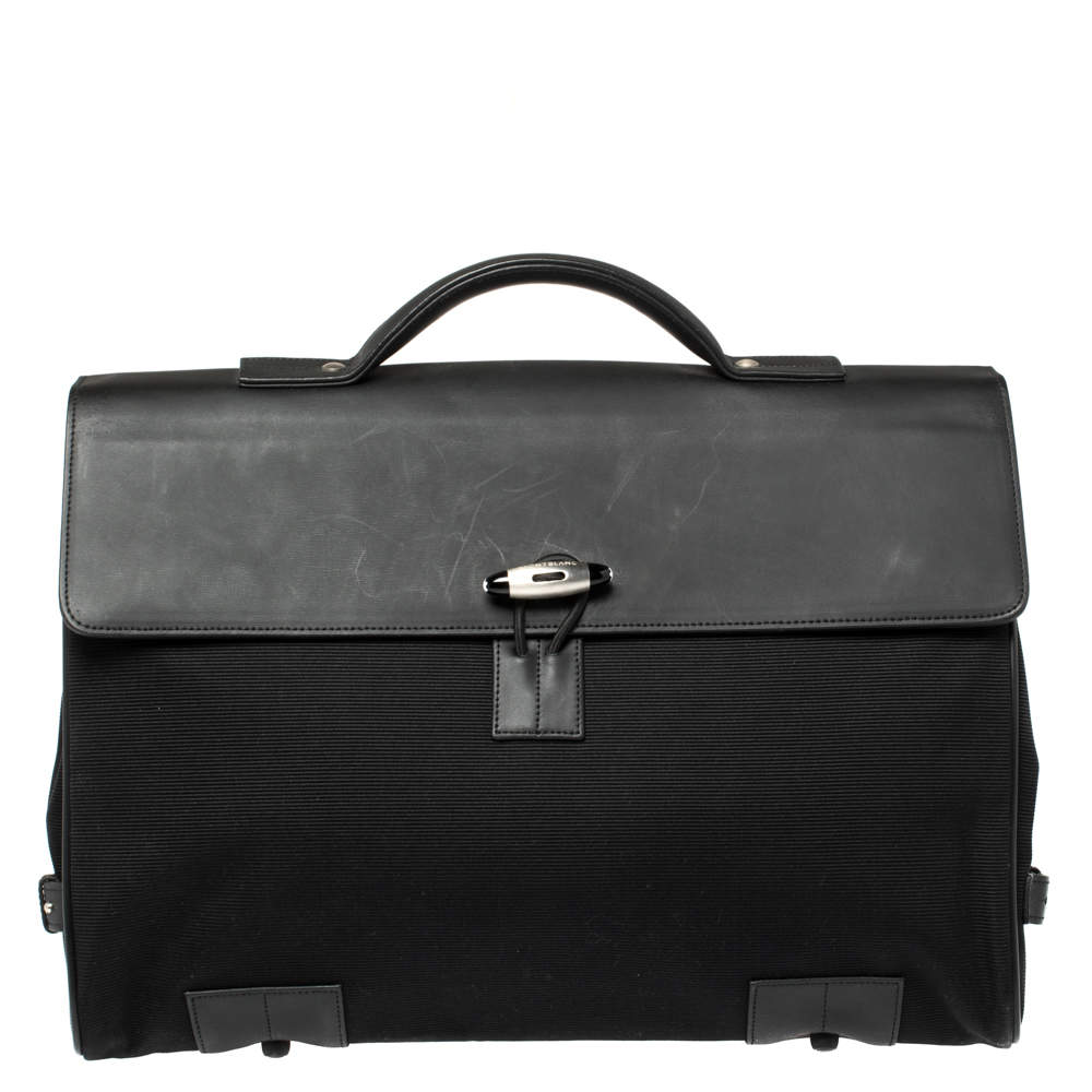 Pre Owned Montblanc Black Fabric and Leather Double Gusset Nightflight Briefcase