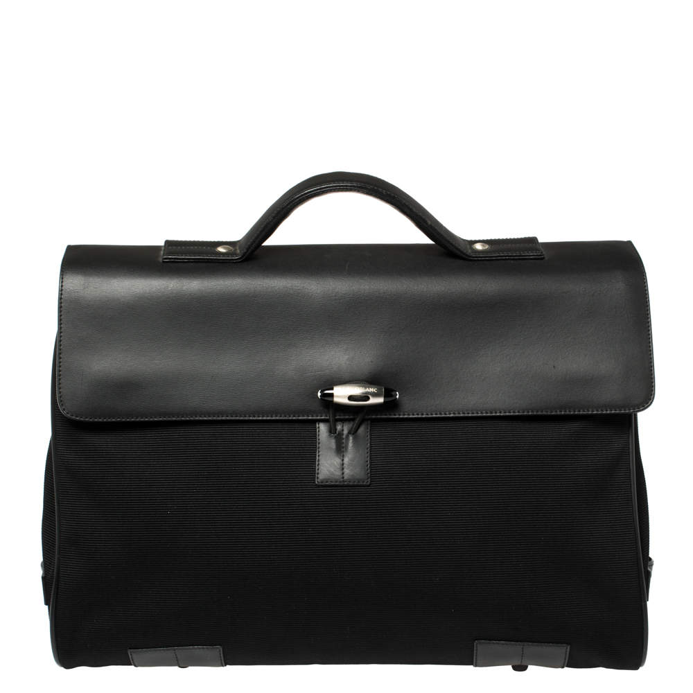 مملوكة مسبقًا Montblanc Black Fabric and Leather Double Gusset Nightflight Briefcase