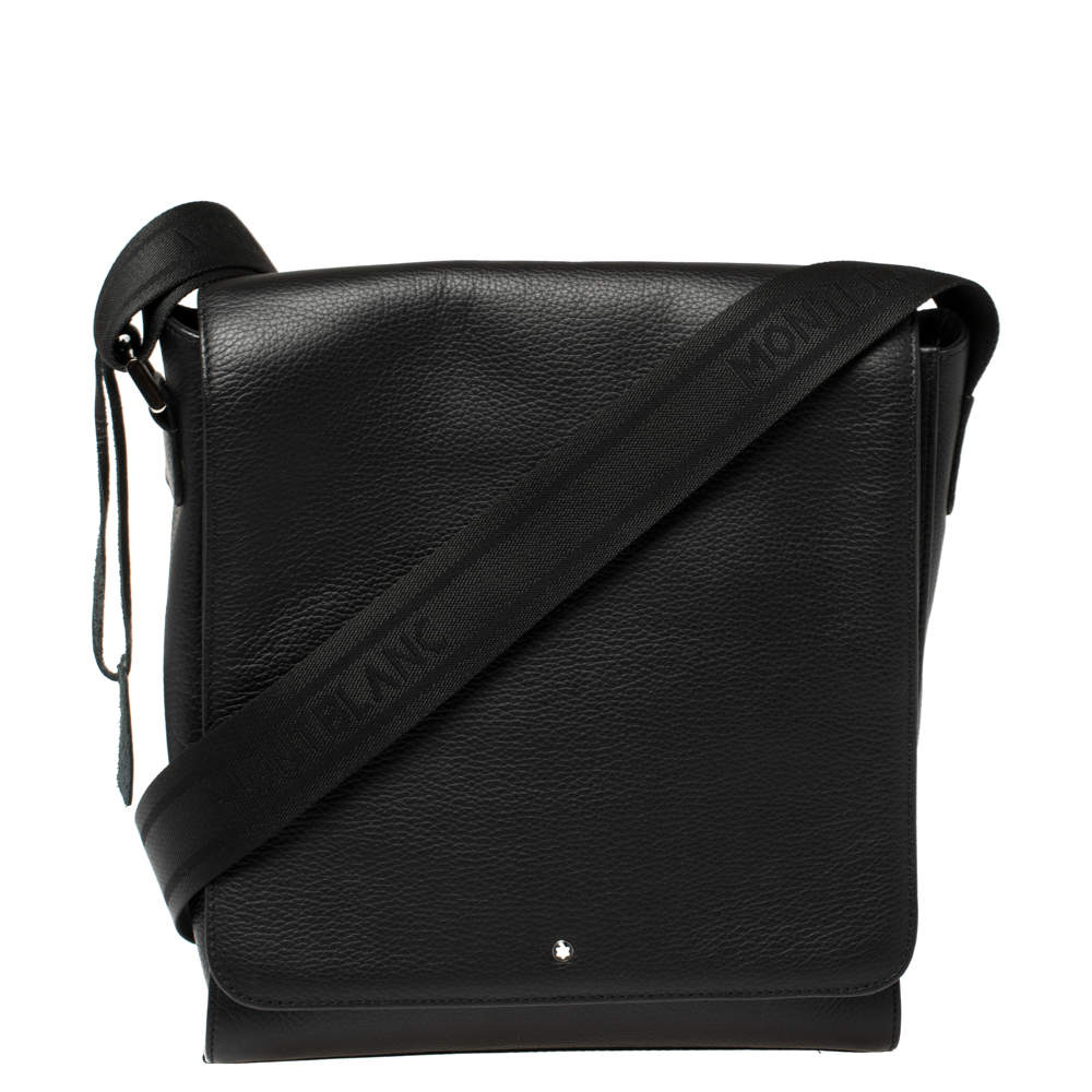 Montblanc Black Leather Meisterstuck North South Messenger Bag ...
