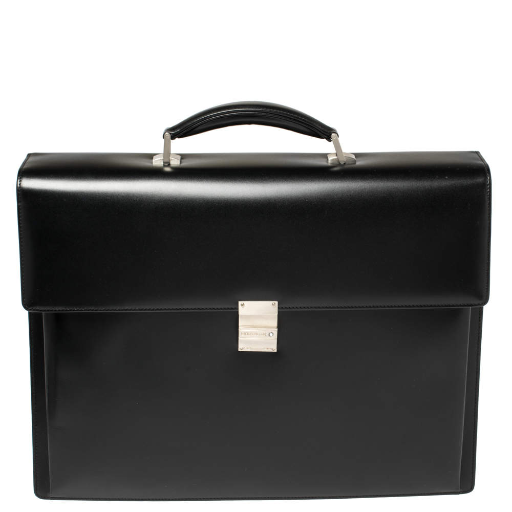 Montblanc Black Leather Meisterstuck Triple Gusset Briefcase