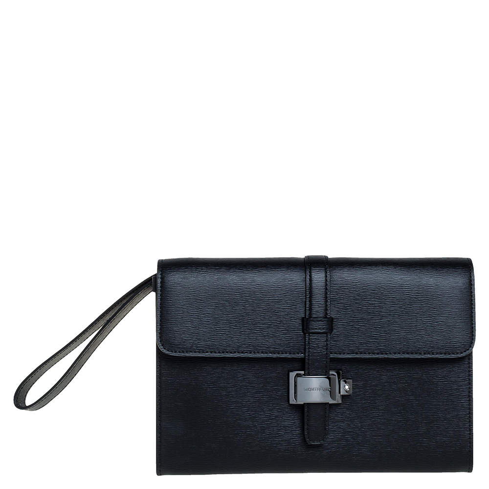 Montblanc Black Leather Westside Flap Wristlet Clutch