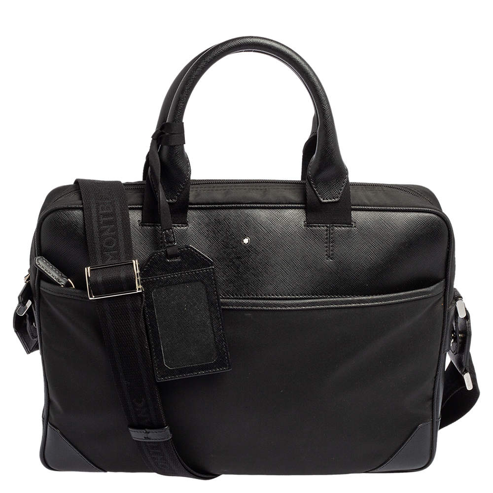 Pre Owned Montblanc Black Nylon and Leather Meisterstuck Briefcase Laptop Bag