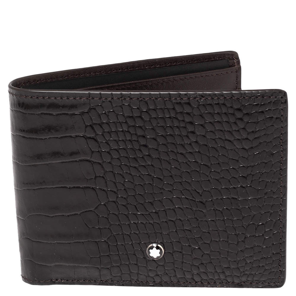 Montblanc Mocha Croc Embossed Leather Meisterstuck Bifold Wallet