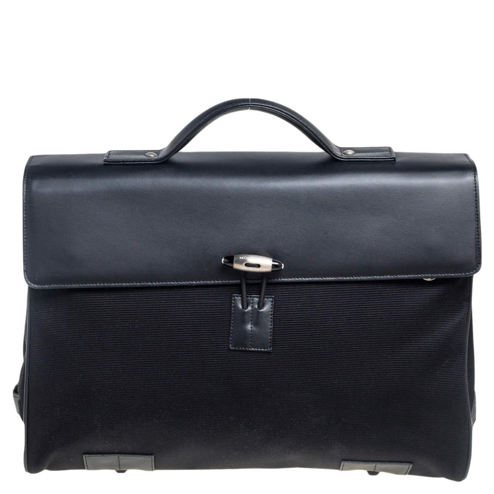 Montblanc Black Fabric And Leather Double Gusset Nightflight Briefcase