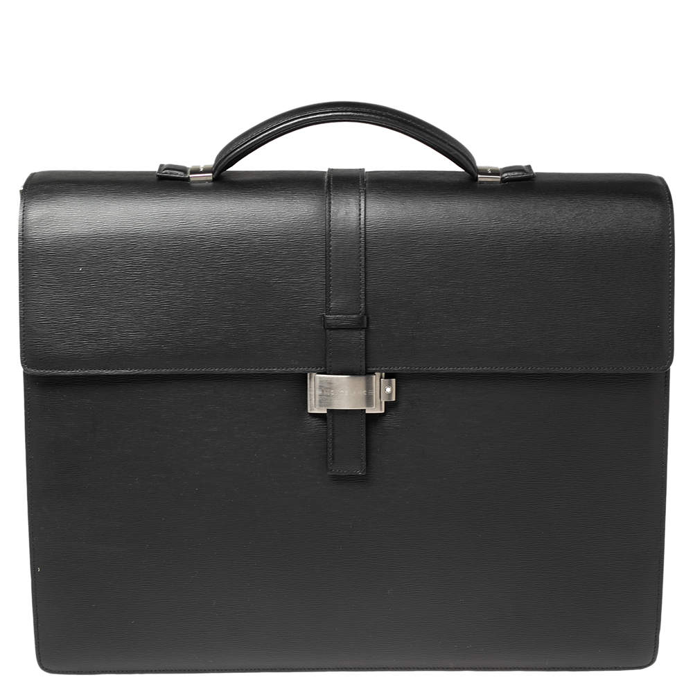 Pre Owned Montblanc Black Leather Westside Triple Gusset Briefcase