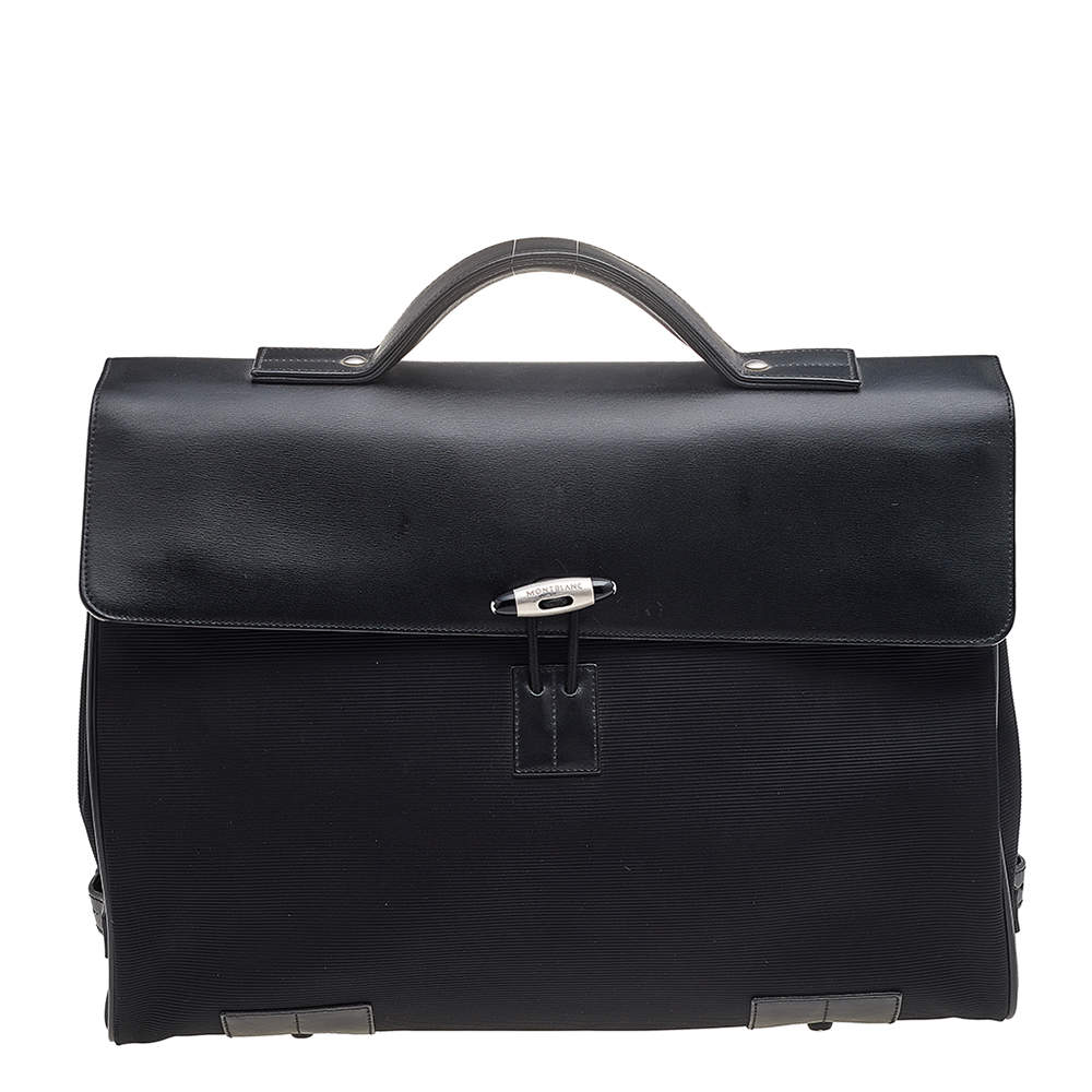 Pre Owned Montblanc Black Leather and Nylon Briefcase