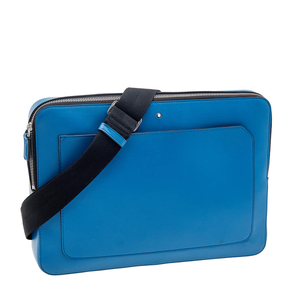 Montblanc Blue Leather Meisterstuck Urban Laptop Bag