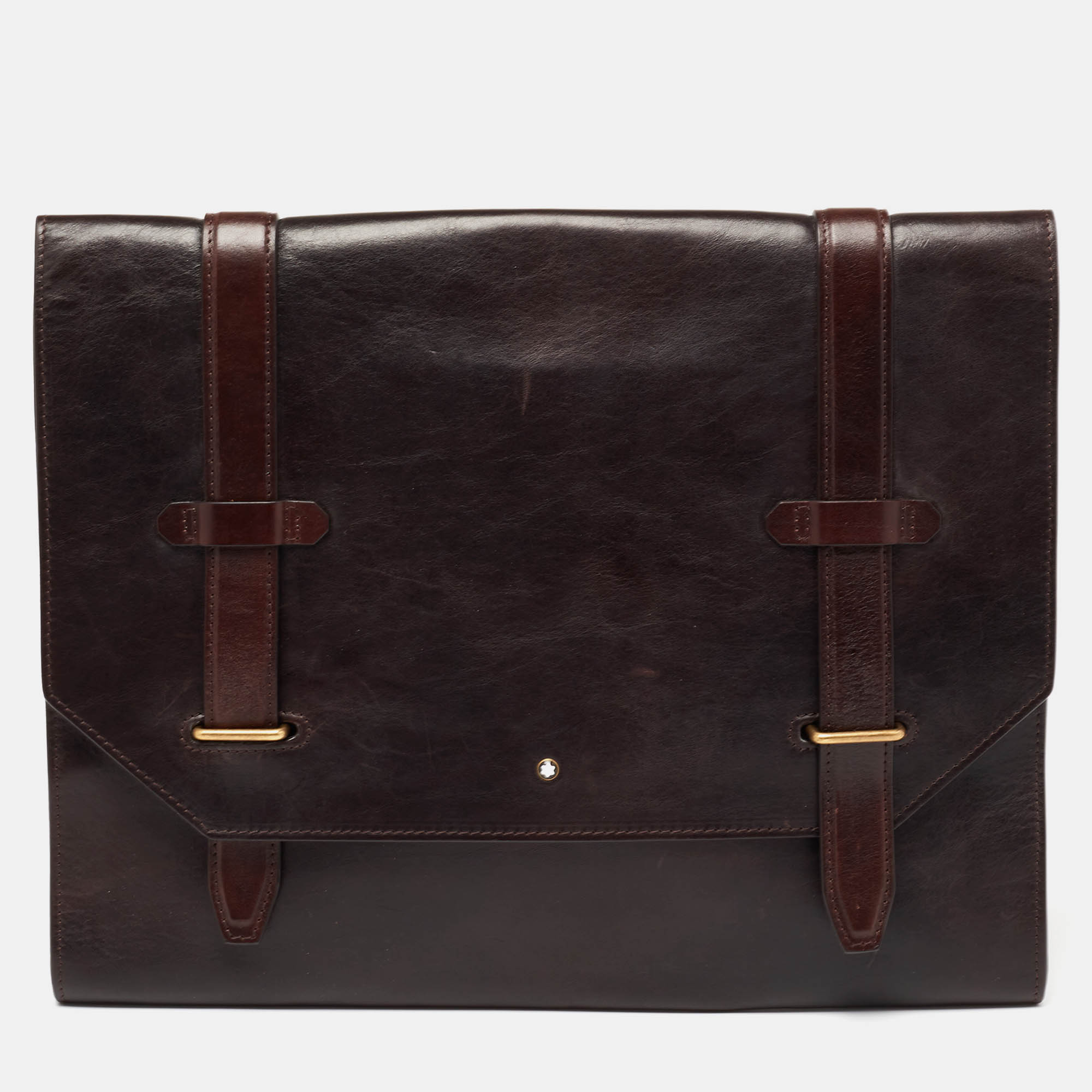 مملوكة مسبقًا Montblanc Dark Brown Leather Flap Document Briefcase
