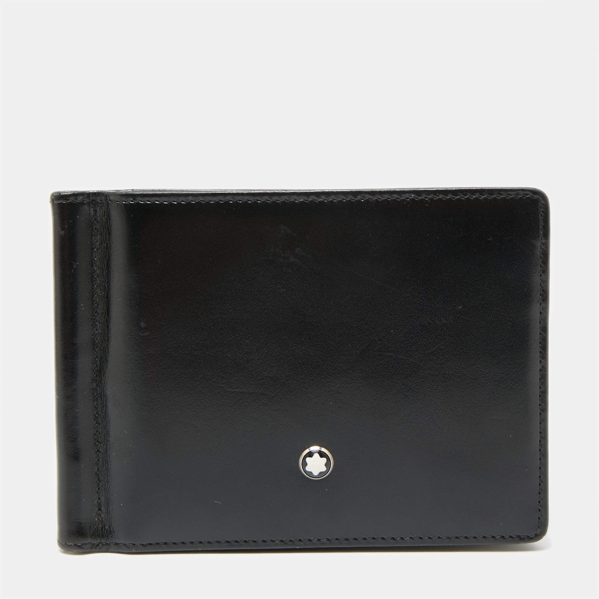 Pre Owned Montblanc Black Leather Meisterstuck Money Clip 6CC Wallet