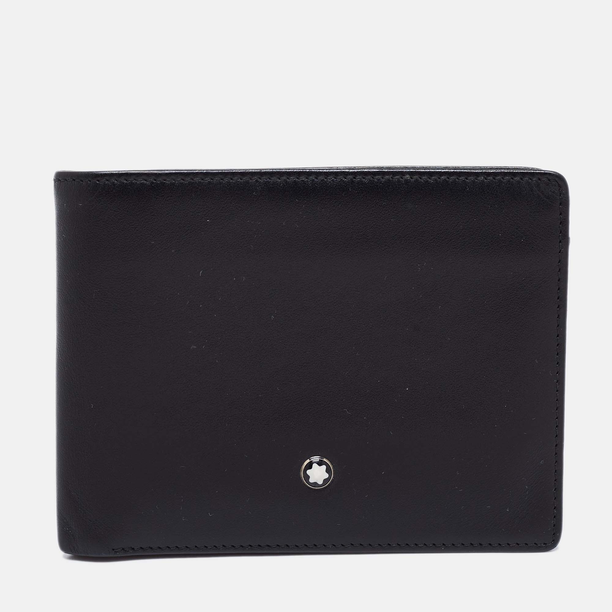 Pre Owned محفظة مون بلان مايسترستاك جلد أسود ثنائية الطي