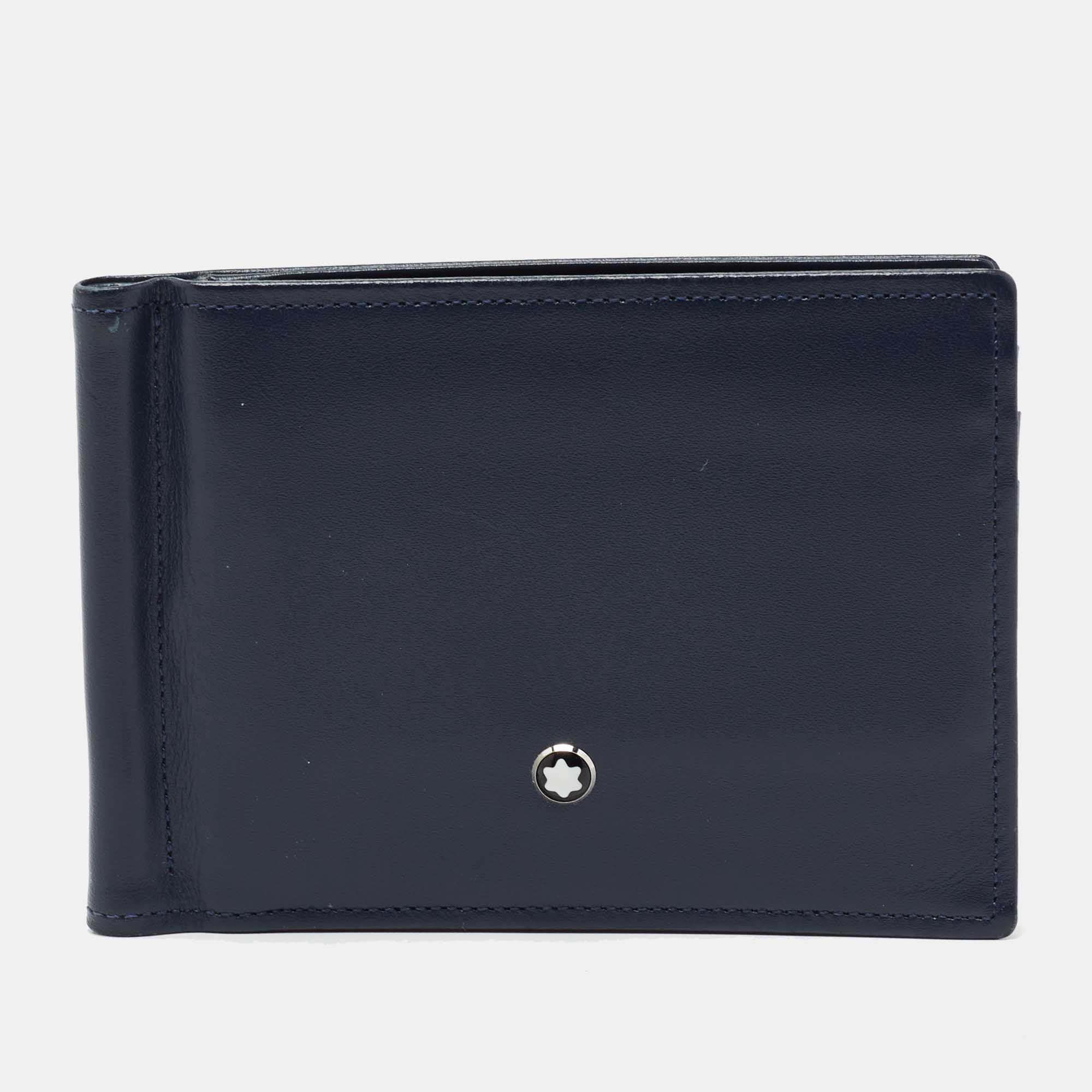 Pre Owned Montblanc Blue Leather Meisterstück 6CC Money Clip Wallet