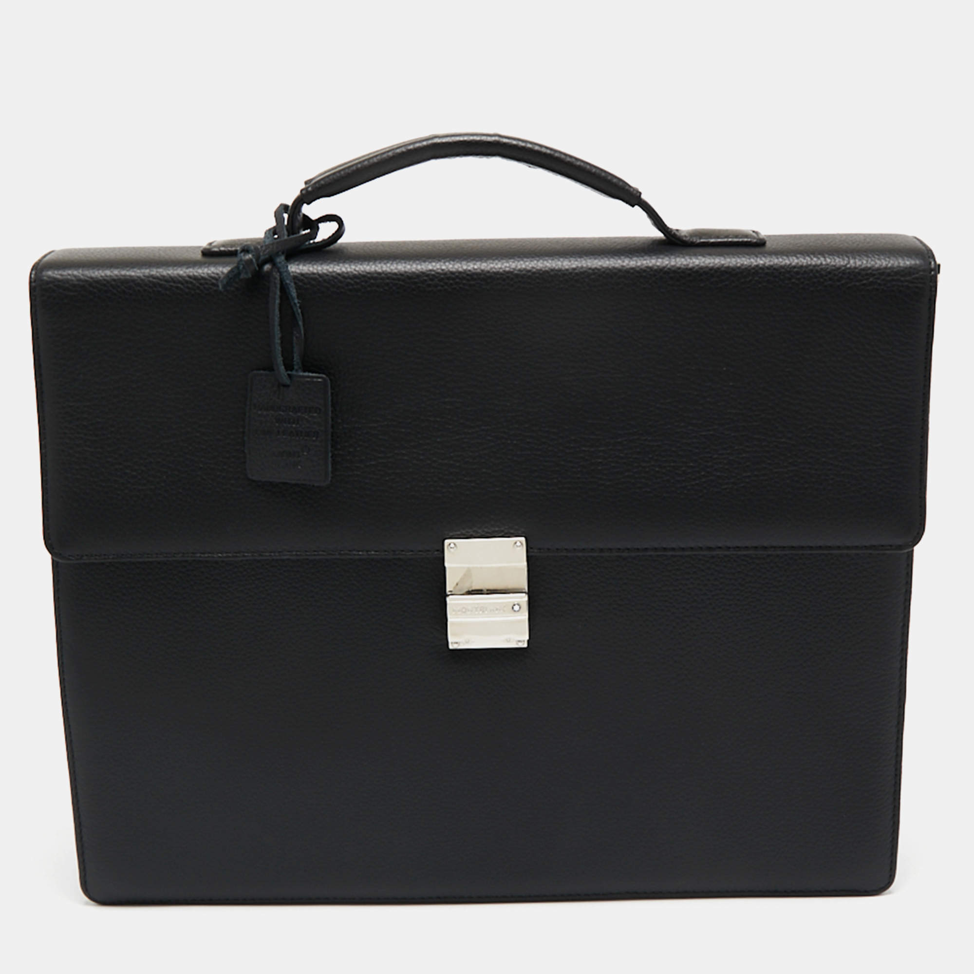 Montblanc Black Leather Meisterstuck Single Gusset Briefcase