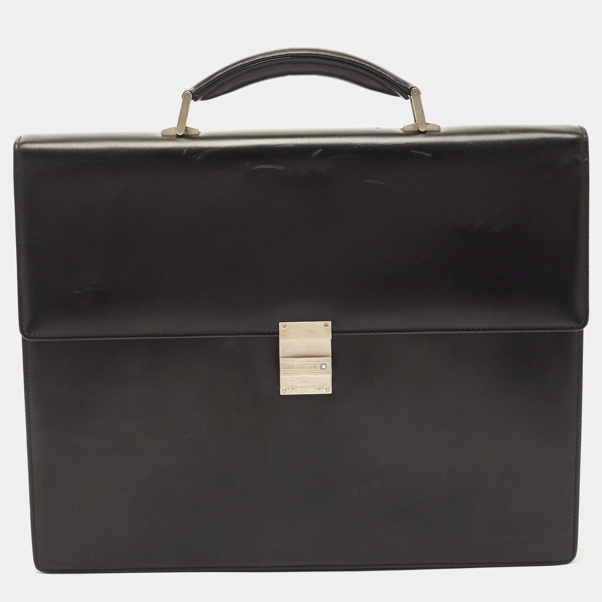 Montblanc Black Leather Meisterstuck Single Gusset Briefcase 