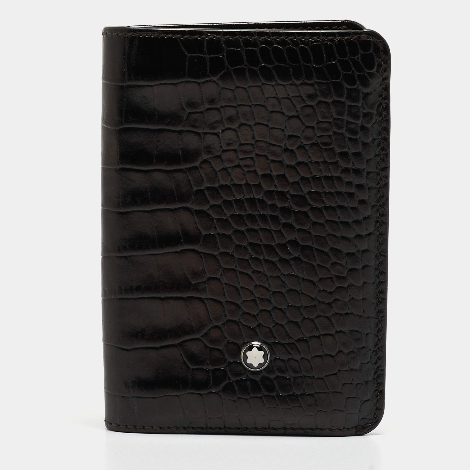 مملوكة مسبقًا Montblanc Dark Brown Ostrich Leg Leather Business Card Holder