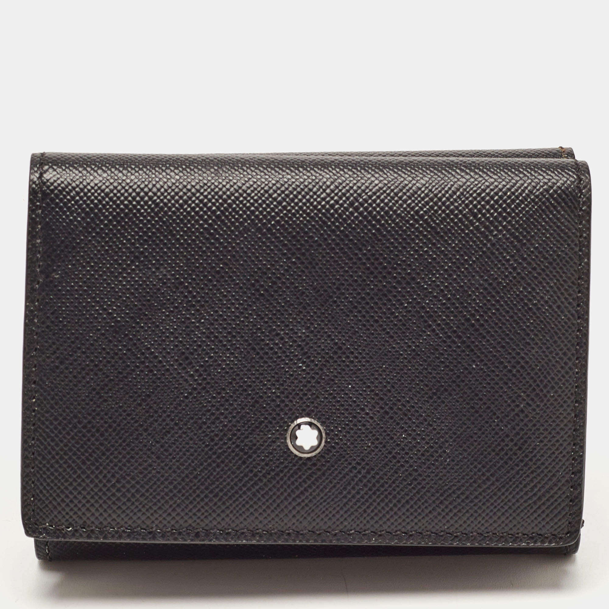 Pre Owned Montblanc Black Leather Meisterstuck Trifold Card Case