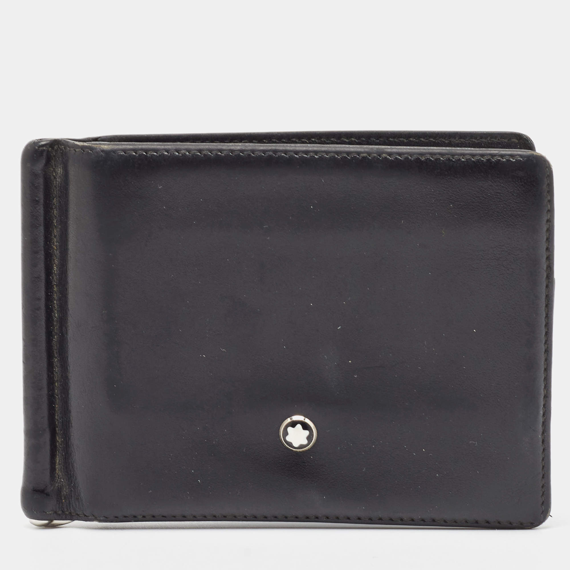 Pre Owned Montblanc Black Leather Meisterstück Money Clip Wallet 6CC