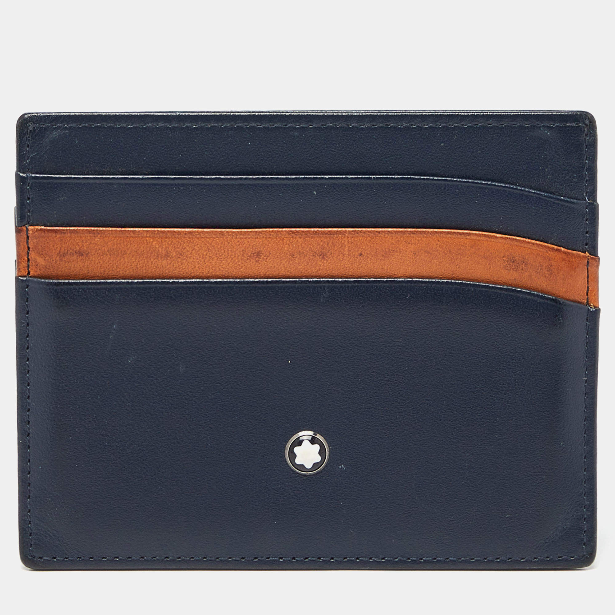 Montblanc Blue/Tan Leather Meisterstuck Card Holder 6CC