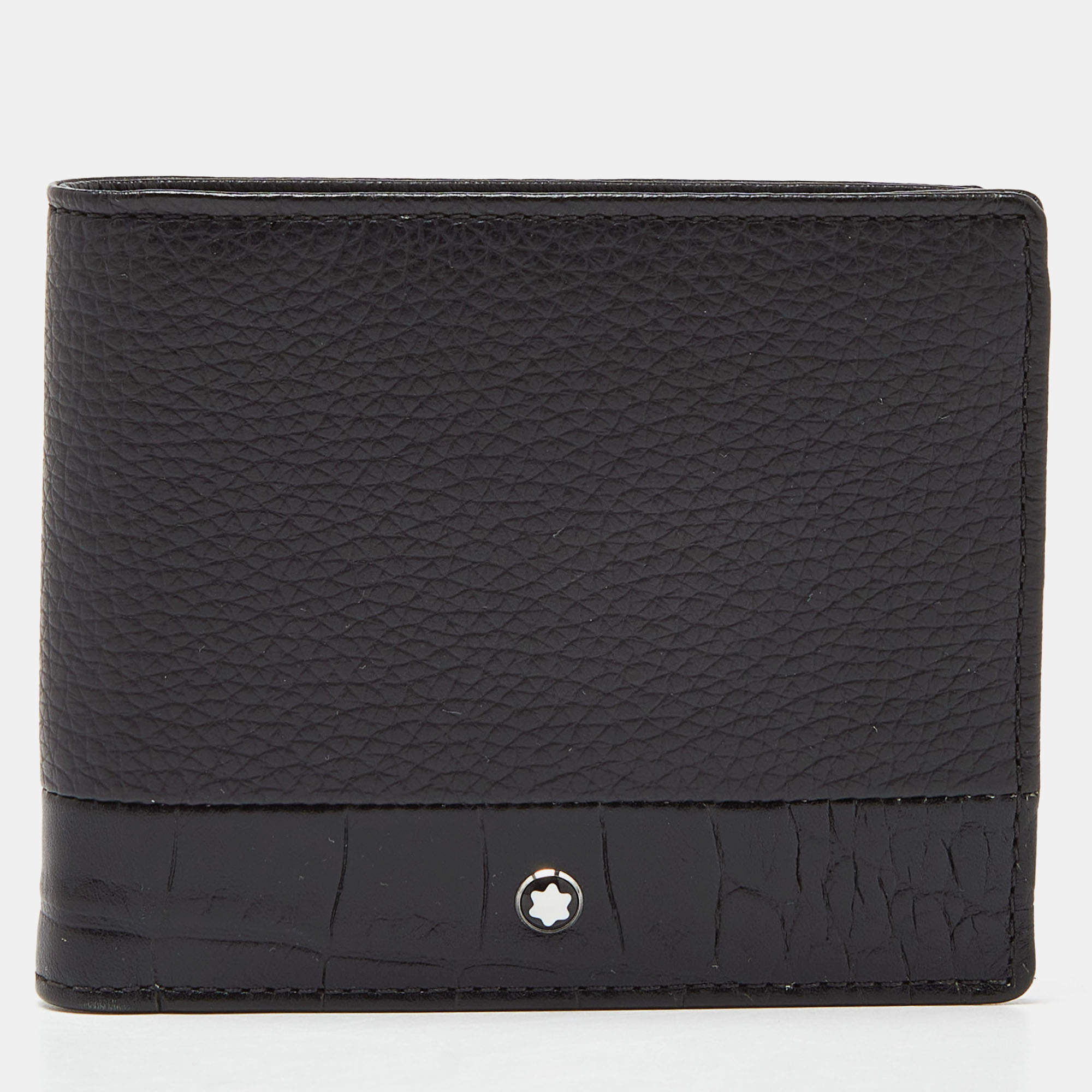 Montblanc Black Crocodile Embossed Leather and Leather Bifold Wallet ...