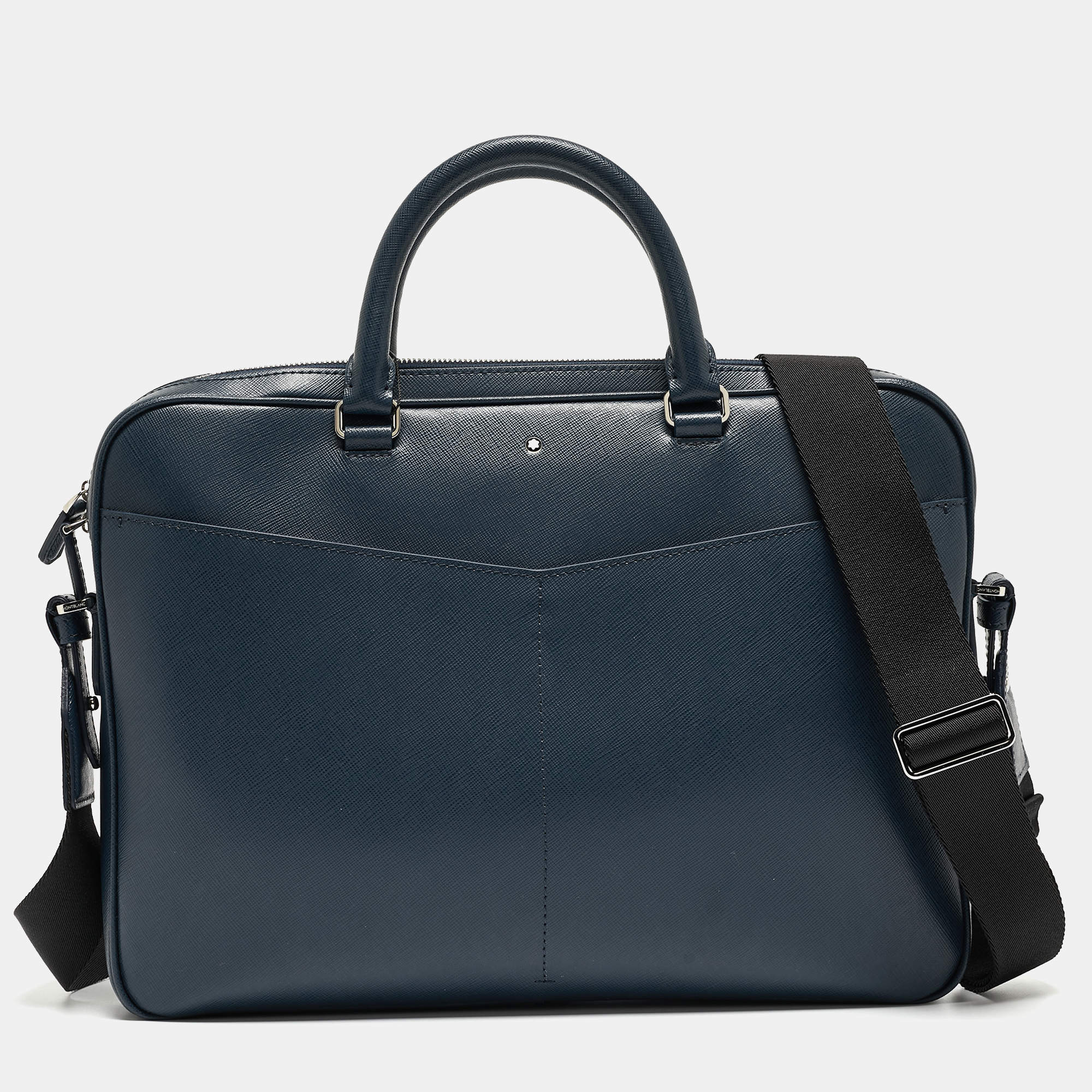 مملوكة مسبقًا Montblanc Navy Blue Leather Sartorial Ultra Slim Document Case Bag