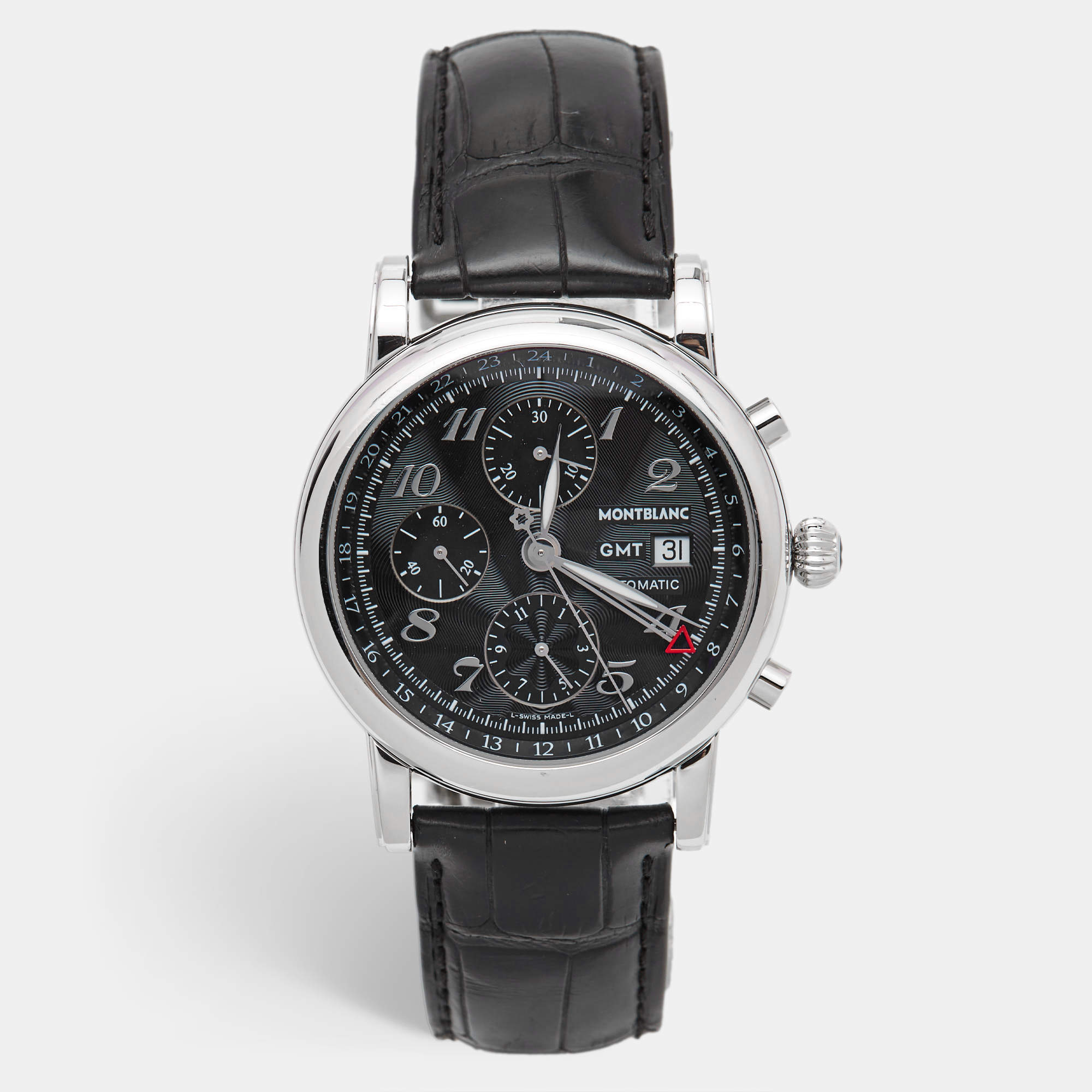 Montblanc Black Stainless Steel Embossed Leather Star 102135 Men's Wristwatch 42 mm
