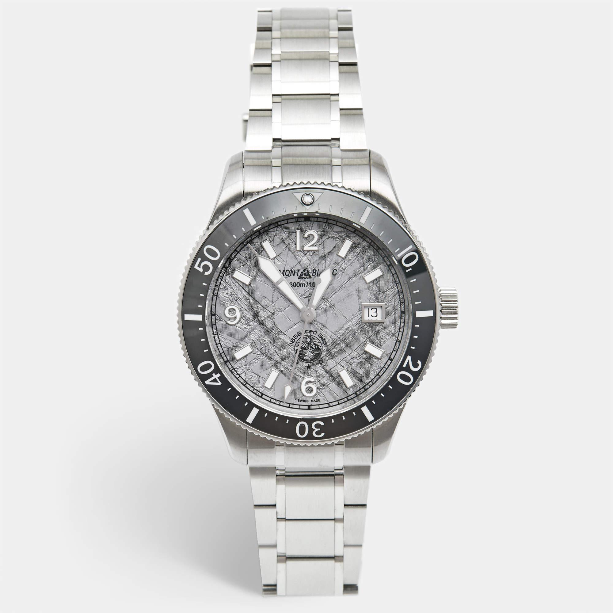 Montblanc Gray Glacier Pattern Ceramic Stainless Steel 1858 Iced Sea MB130793 Men's Wristwatch 41 mm