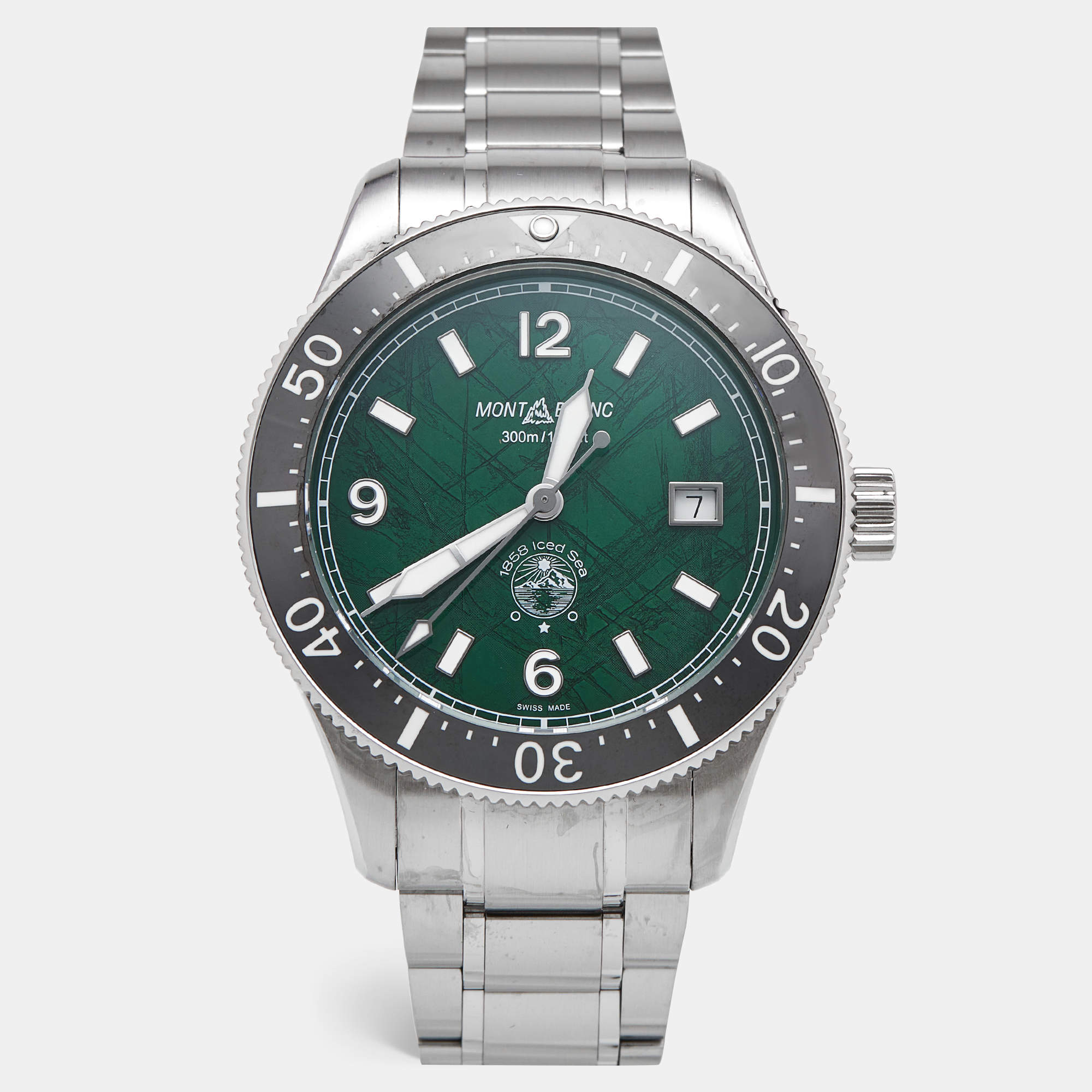 Pre Owned Montblanc 1858 Iced Sea 130810 Green Dial Ceramic Stainless Steel Men's Wristwatch 41 mm