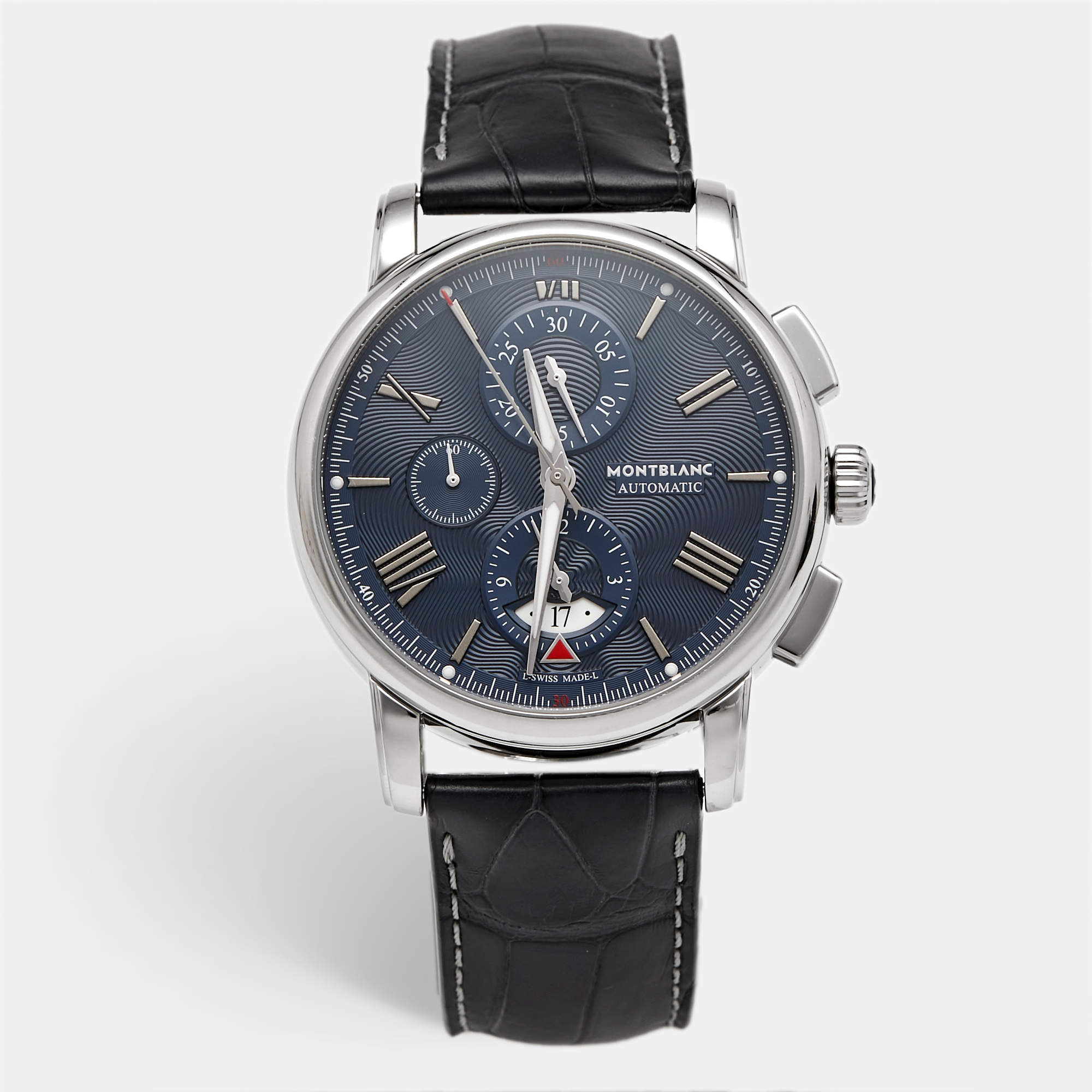 مملوكة مسبقًا Montblanc 4810 119961 Blue Dial Stainless Steel Alligator Leather Men's Wristwatch 43 mm