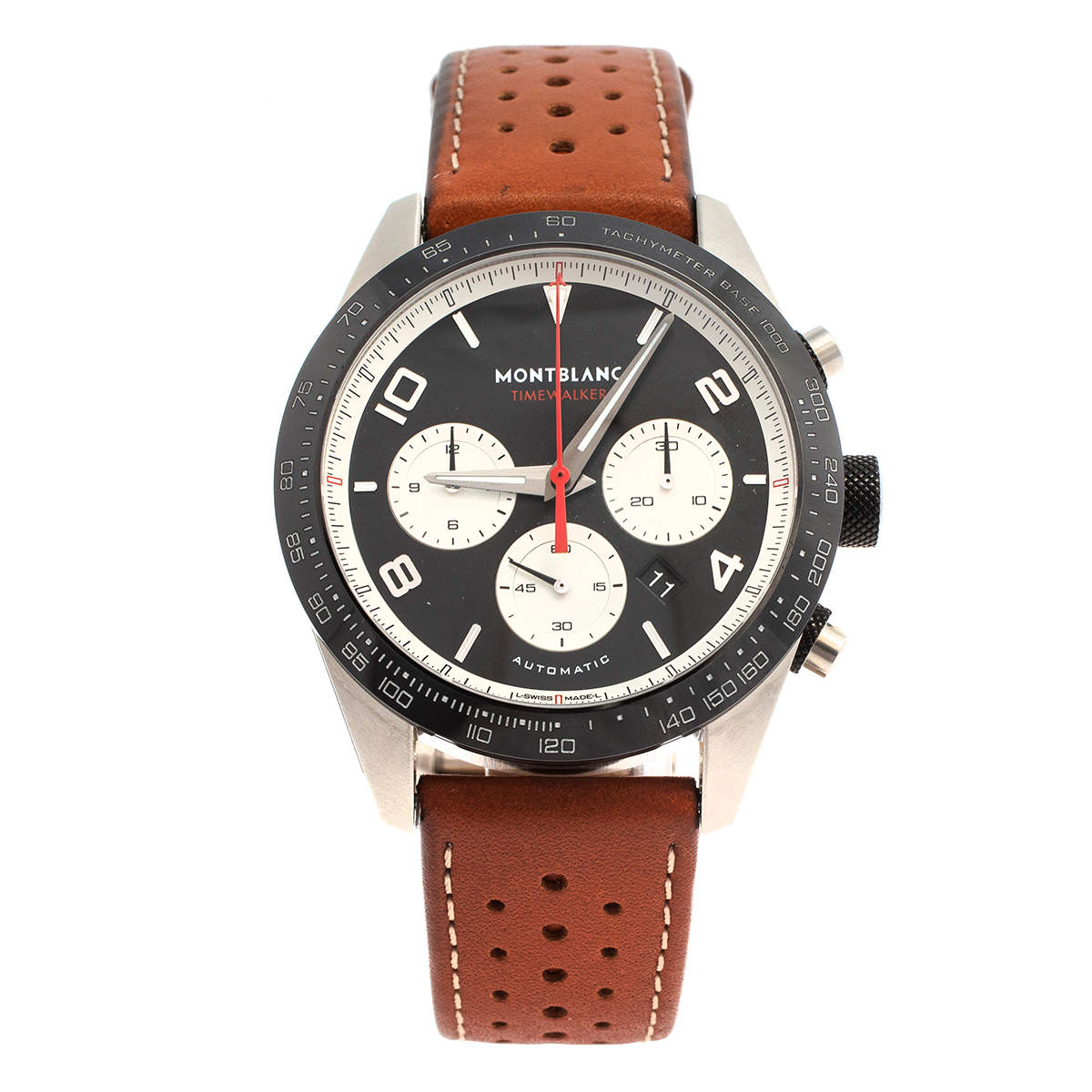 Pre Owned Montblanc Black Stainless Steel & Ceramic Timewalker 119942 Automatic Men's Wristwatch 43 mm