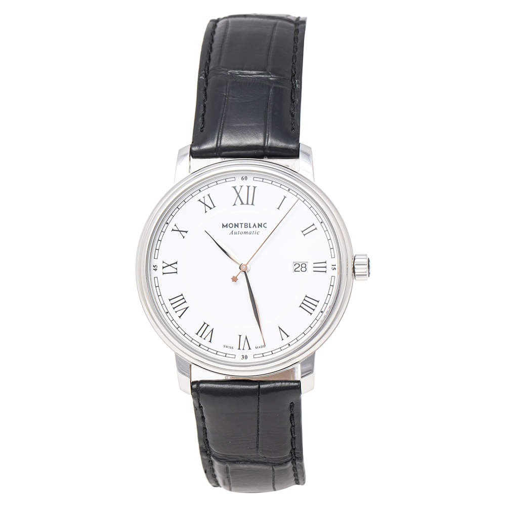 مملوكة مسبقًا Montblanc White Stainless Steel Tradition 7334 Men's Wristwatch 40 mm