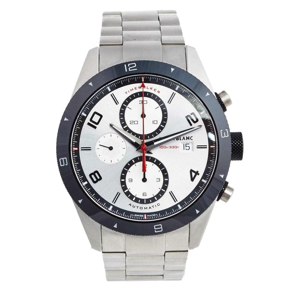 Montblanc Silver Stainless Steel Ceramic Timewalker Chronograph 116099 Men's Wristwatch 43 mm
