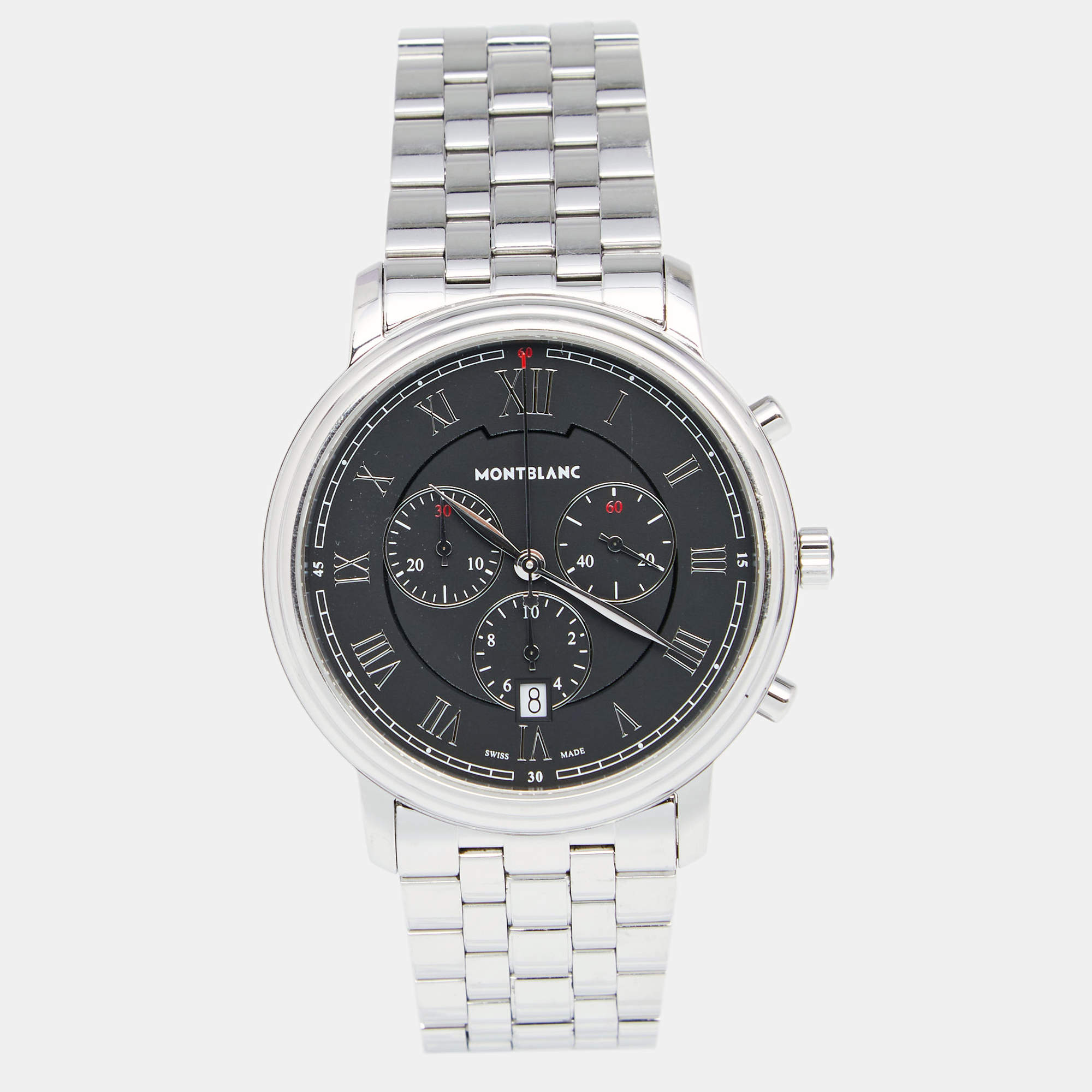 Montblanc Black Stainless Steel Tradition 7374 Men's Wristwatch 42 mm