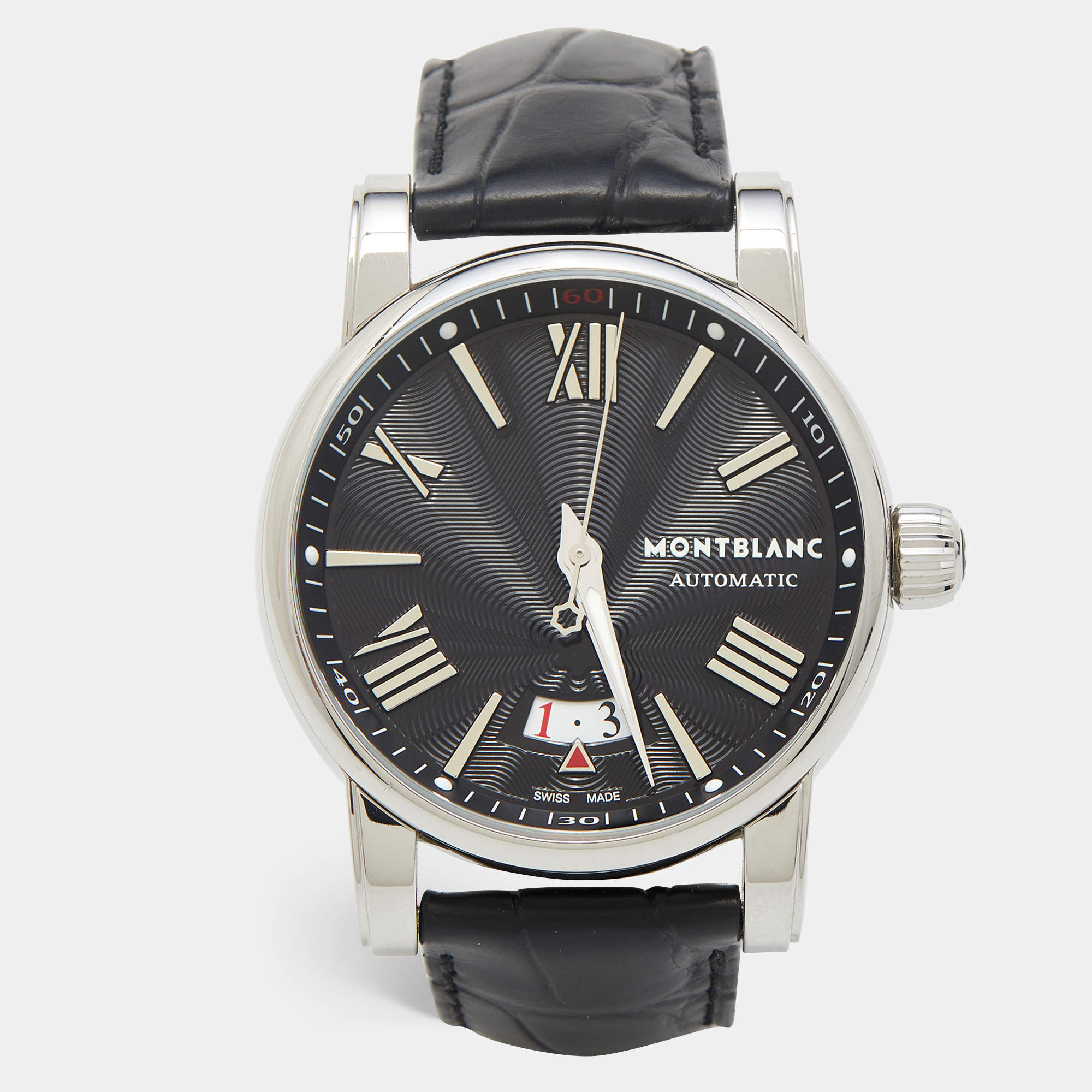Montblanc Black Stainless Steel Leather Star 102341 Men's Wristwatch 41.50 mm
