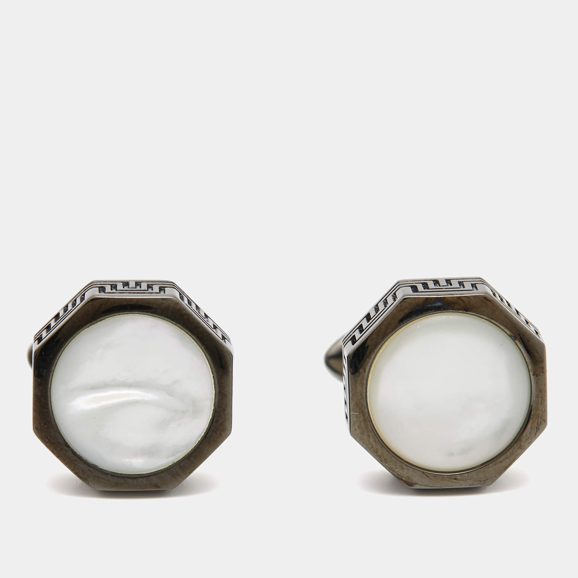 Montegrappa Mother of Pearl Stainless Steel Gunmetal Tone Cufflinks