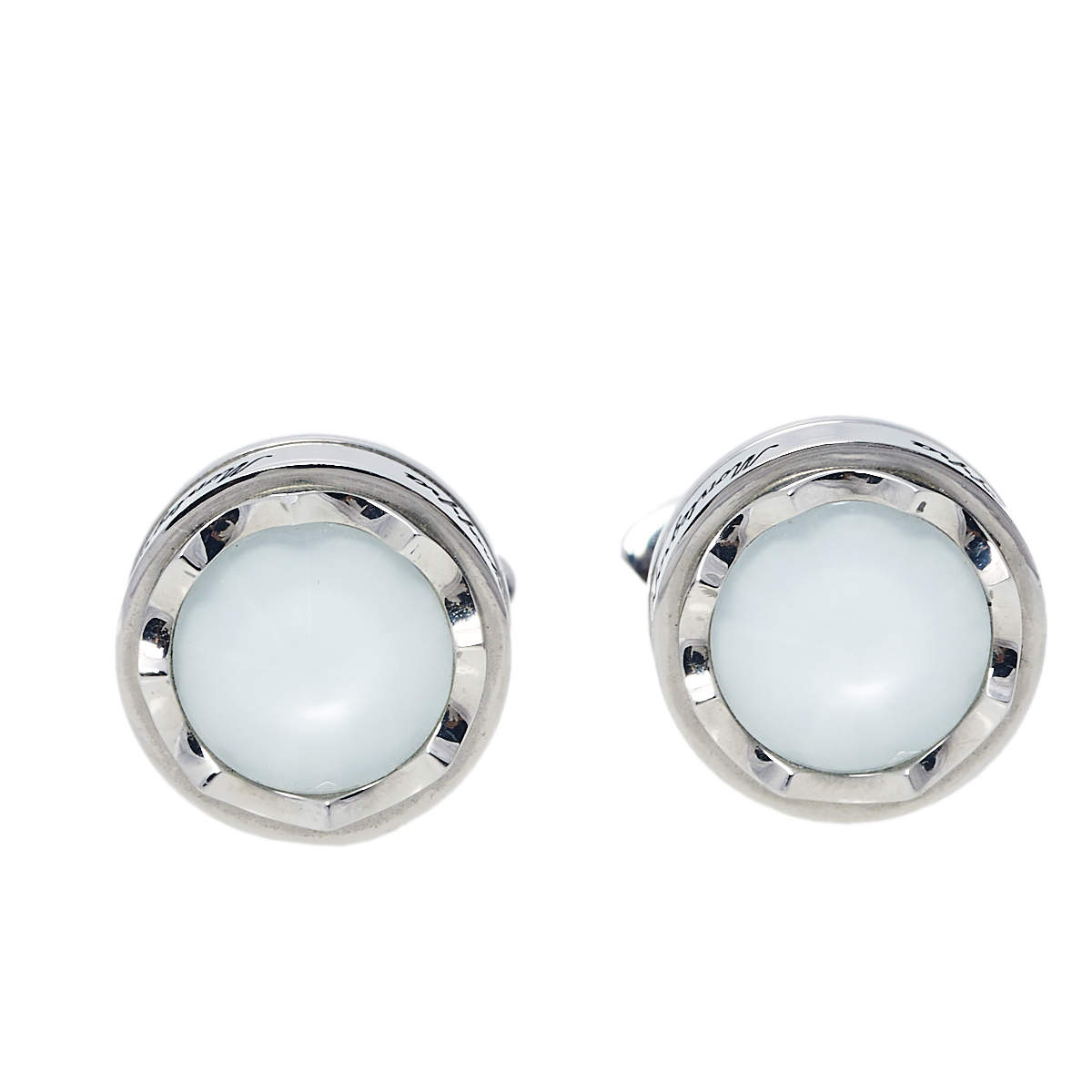 Pre Owned Montegrappa Stainless Steel White Glass Inlay Parola Cufflinks
