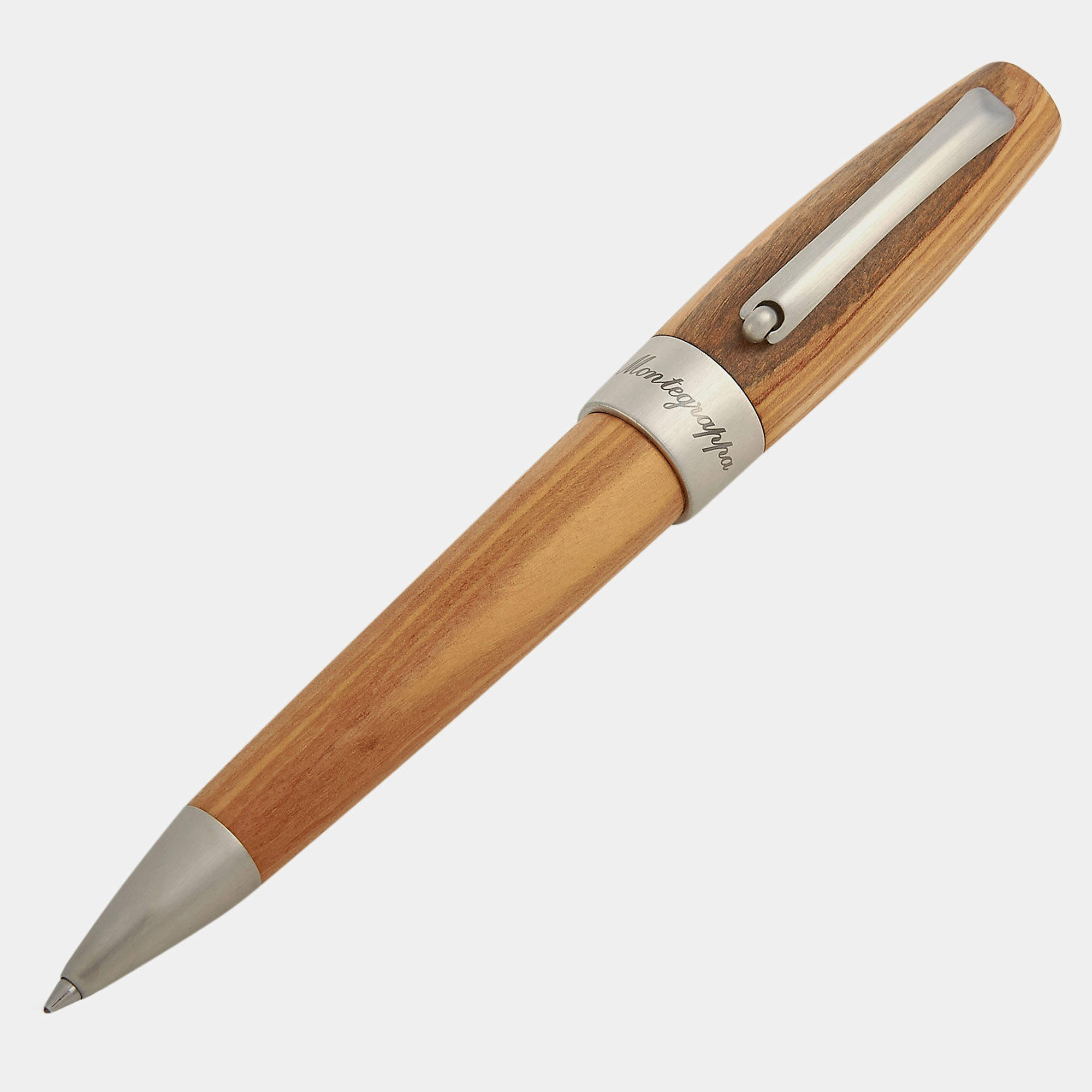 Pre Owned Montegrappa Heartwood Olive Wood and Stainless Steel Ballpoint Pen ISFOWBIO