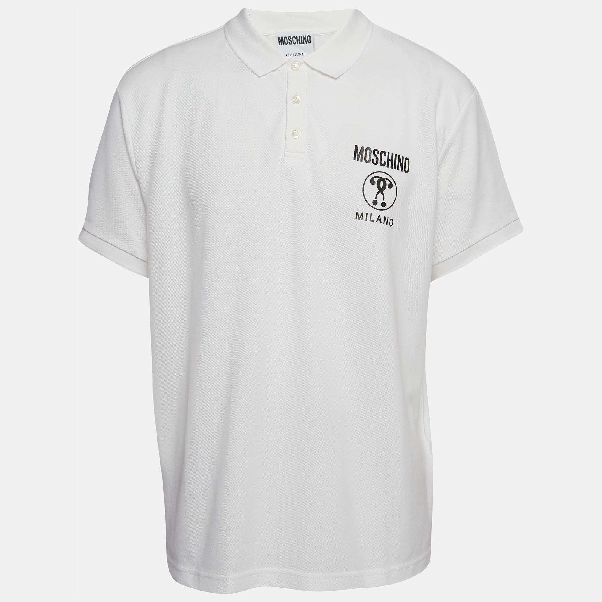 Moschino Couture White Cotton Pique Polo T-Shirt XL